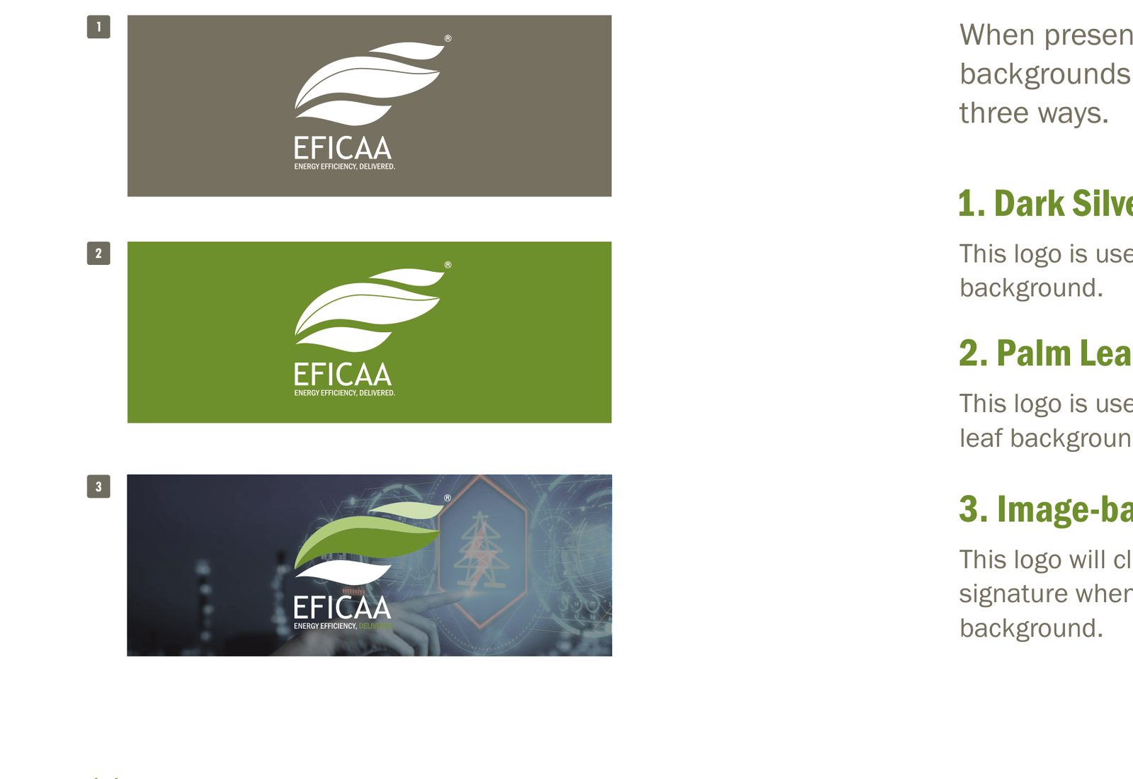Eficaa logo on backgrounds